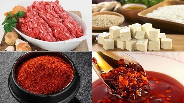 Ingrédients pour le mapo tofu pour 2